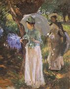 John Singer Sargent Two Girl with Parasols at Fladbury oil painting